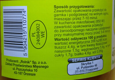 Pulpety w sosie pomidorowym. - Tableau nutritionnel - pl