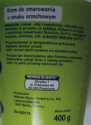 Krem o smaku orzechowym - Ingredients - pl