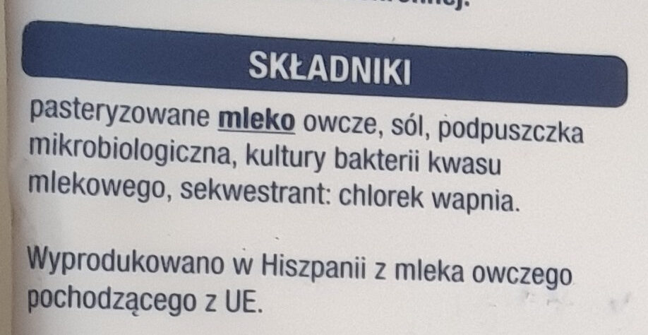 Ser owczy - Ingrediënten - pl