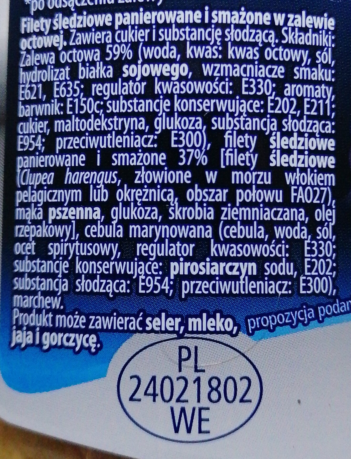 Filety śledziowe panierowane i smażone w zalewie octowej. - Ingrediënten - pl