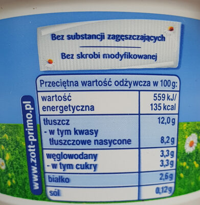 Śmietana 12% - Näringsfakta - pl