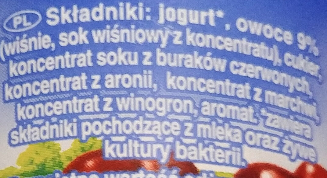 Jogurt wiśniowy - Ingrediënten - pl