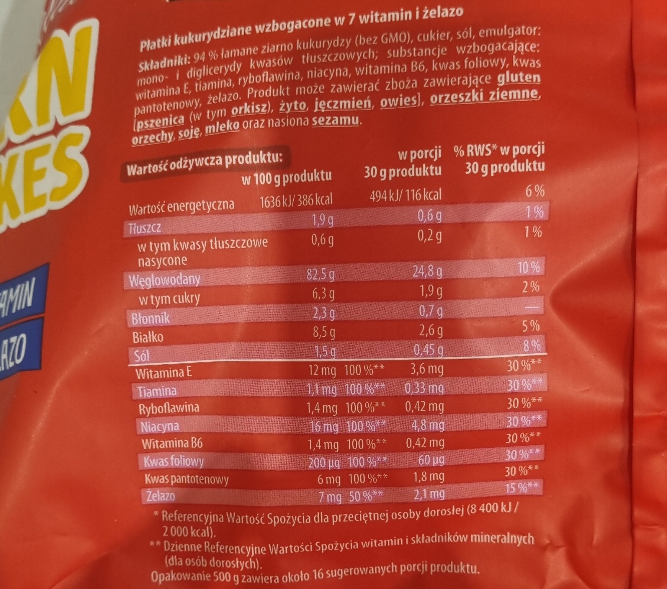 Corn Flakes - Wartości odżywcze - en