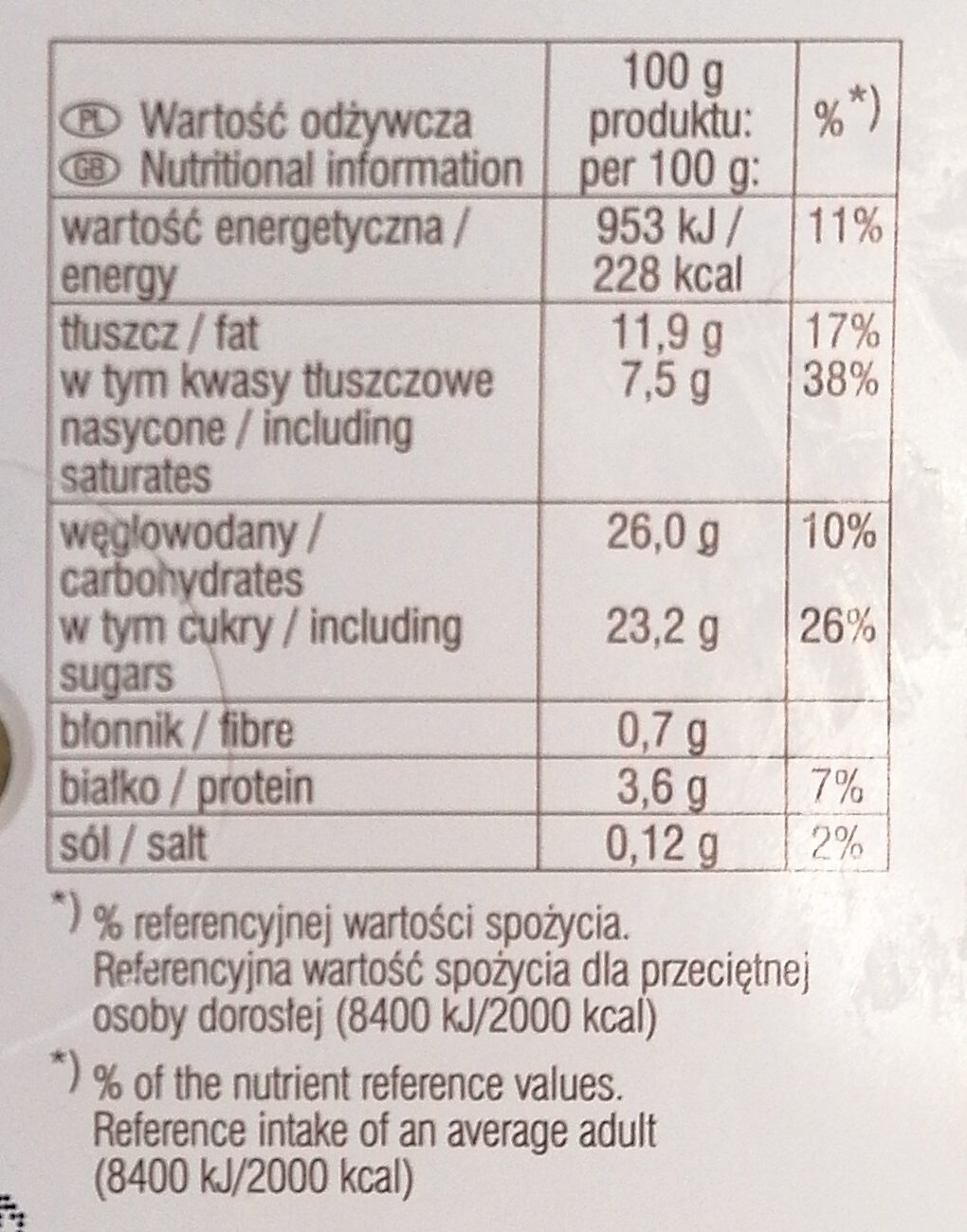 Lody truskawkowe - Tableau nutritionnel - pl