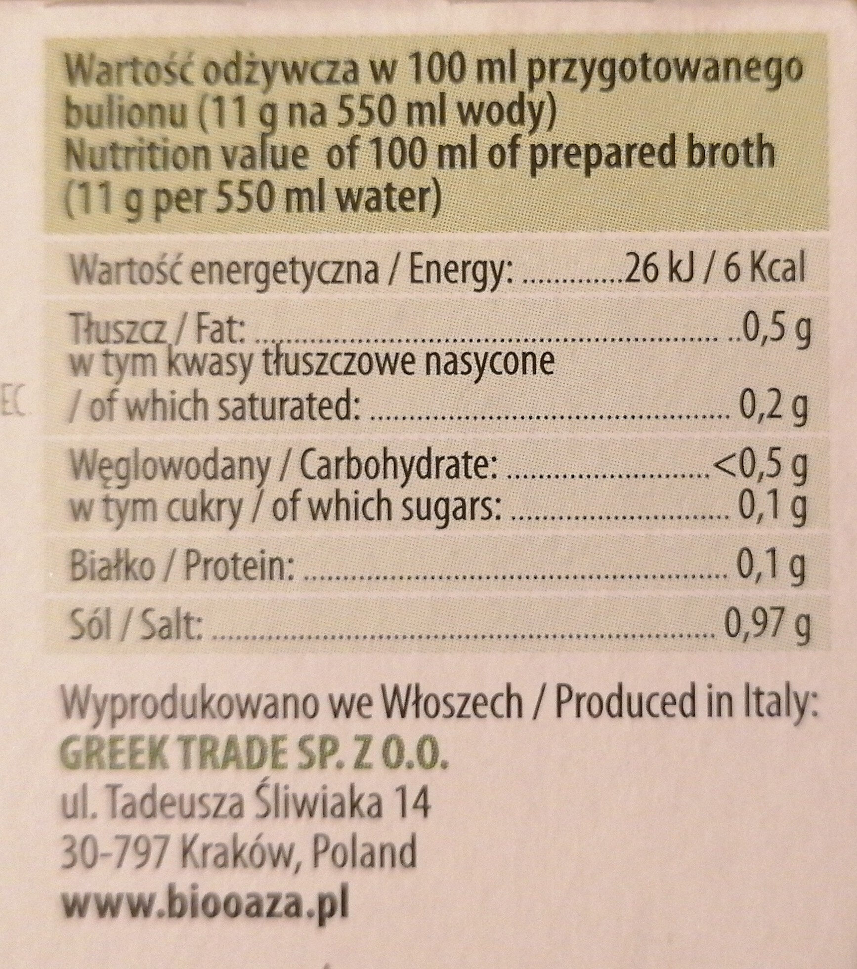 Bulion warzywny - Información nutricional - pl