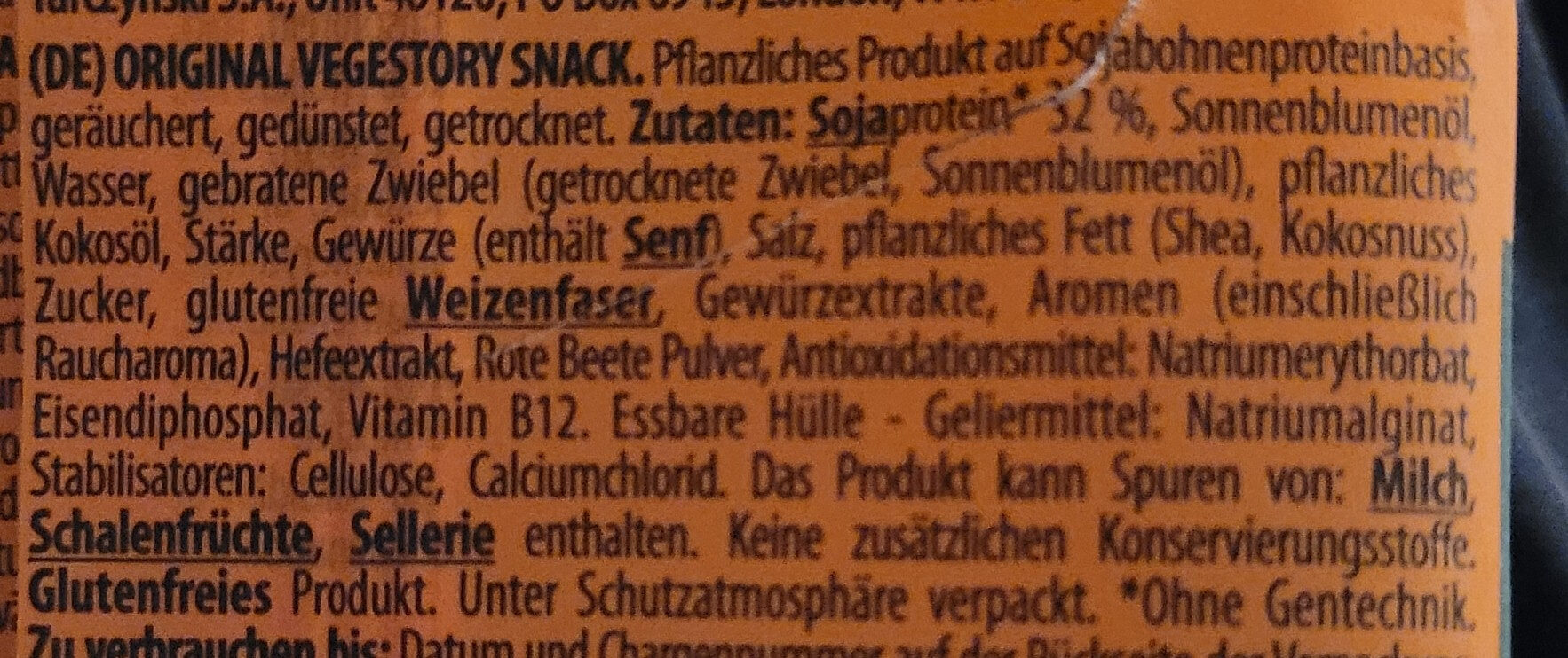 Vegestory Snack Original Salamisticks - Ingredientes - de