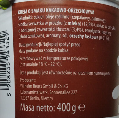 Krem o smaku kakaowo-orzechowym - Ingrédients - pl