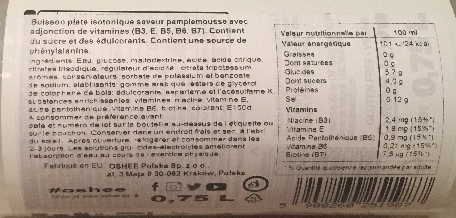 Oshee - Ingredients - fr