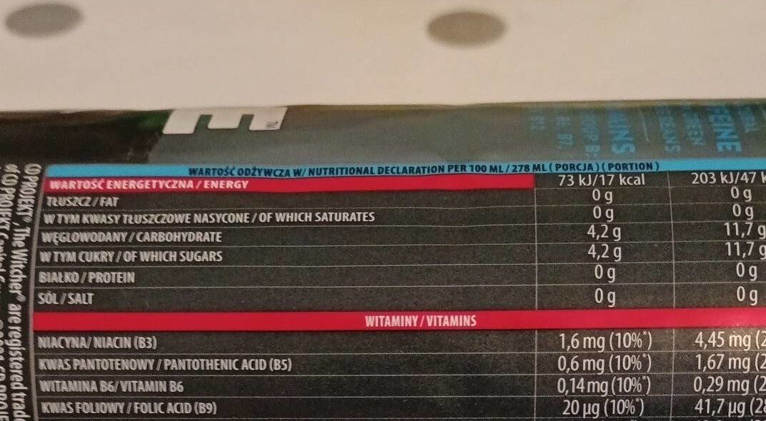 THE WITCHER - Nutrition facts