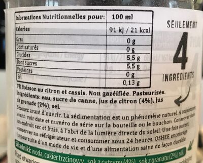 Oshee natural sports drink - Nutrition facts - fr