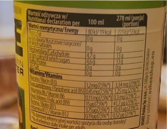 Vitamin water - Nutrition facts