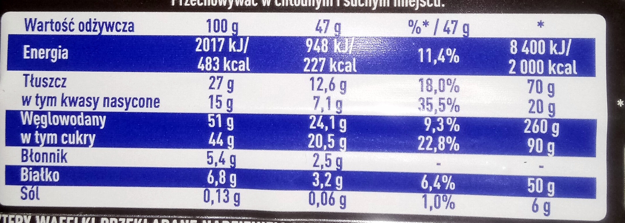 WW gorzka czekolada - Nutrition facts - pl