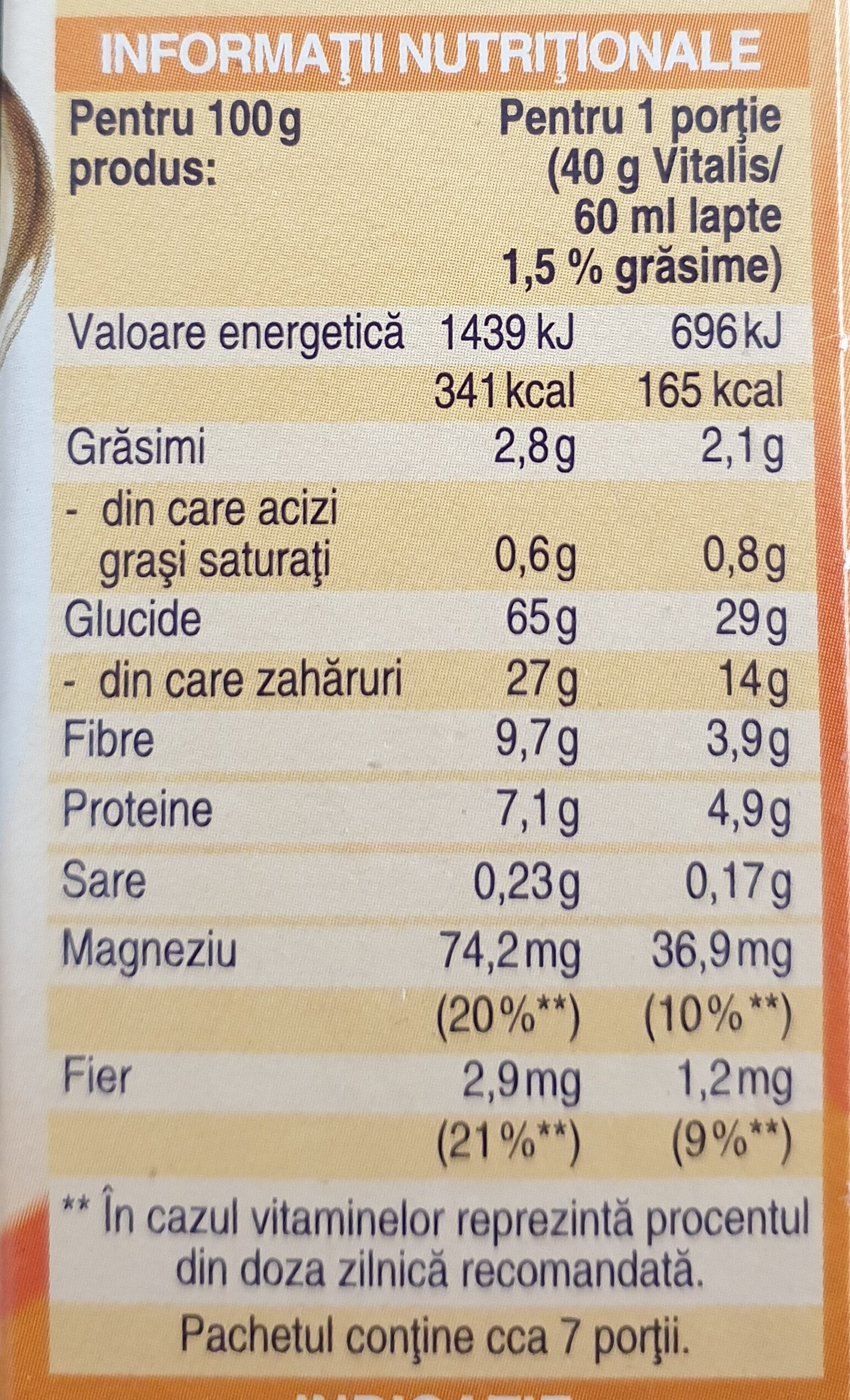Vitalis Musli cu fructe - Nutrition facts - ro