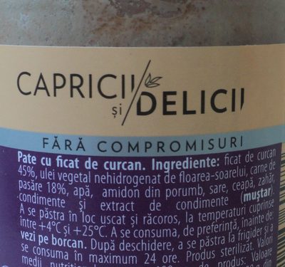 Capricii si Delicii Pate gurmand curcan - Ingredients - ro
