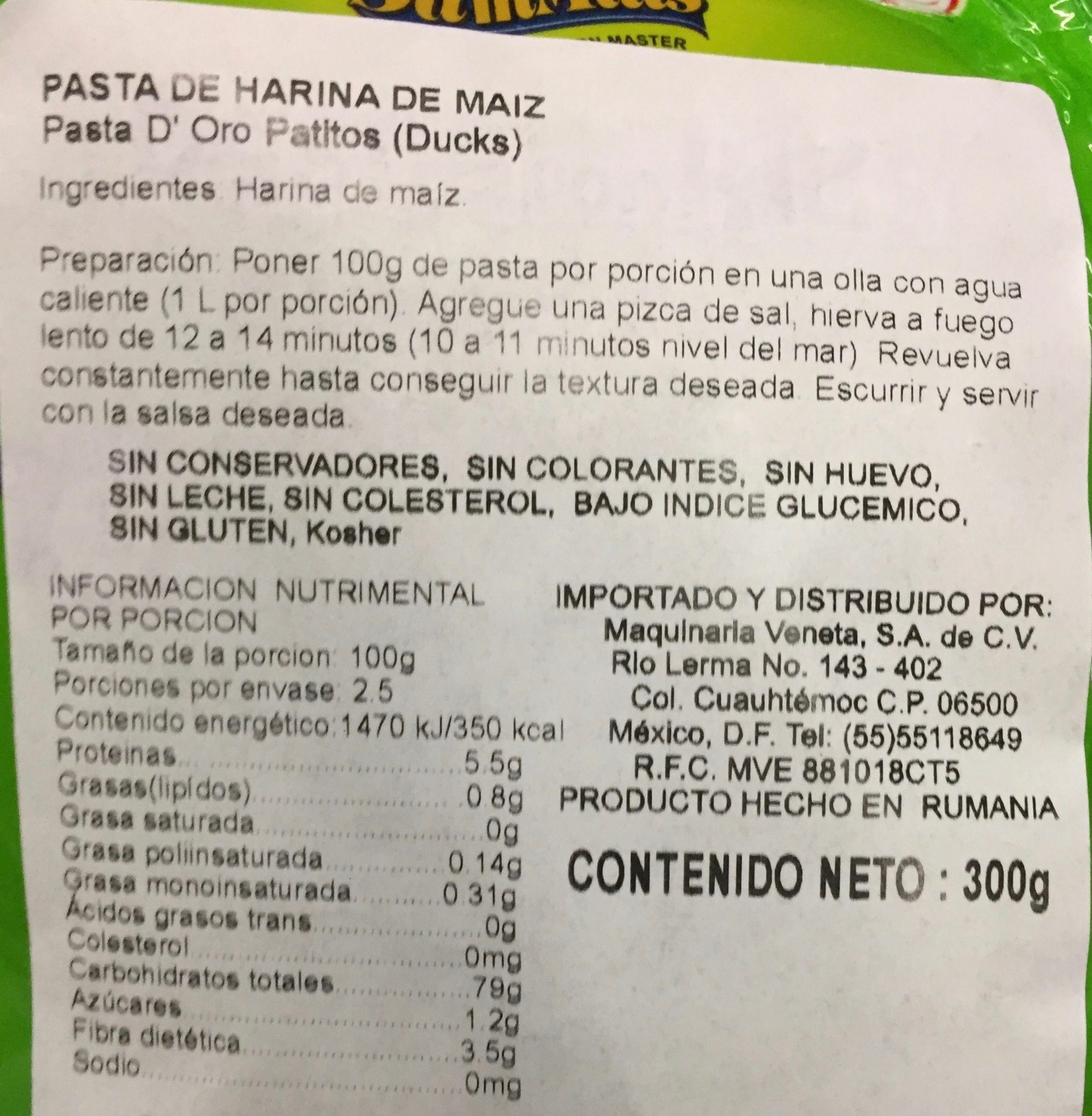Pasta for kids gluten free ducks - Ingredients - es
