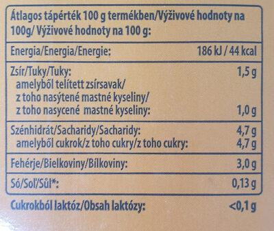 Laktózmentes tej 1, 5% - Tableau nutritionnel - hu