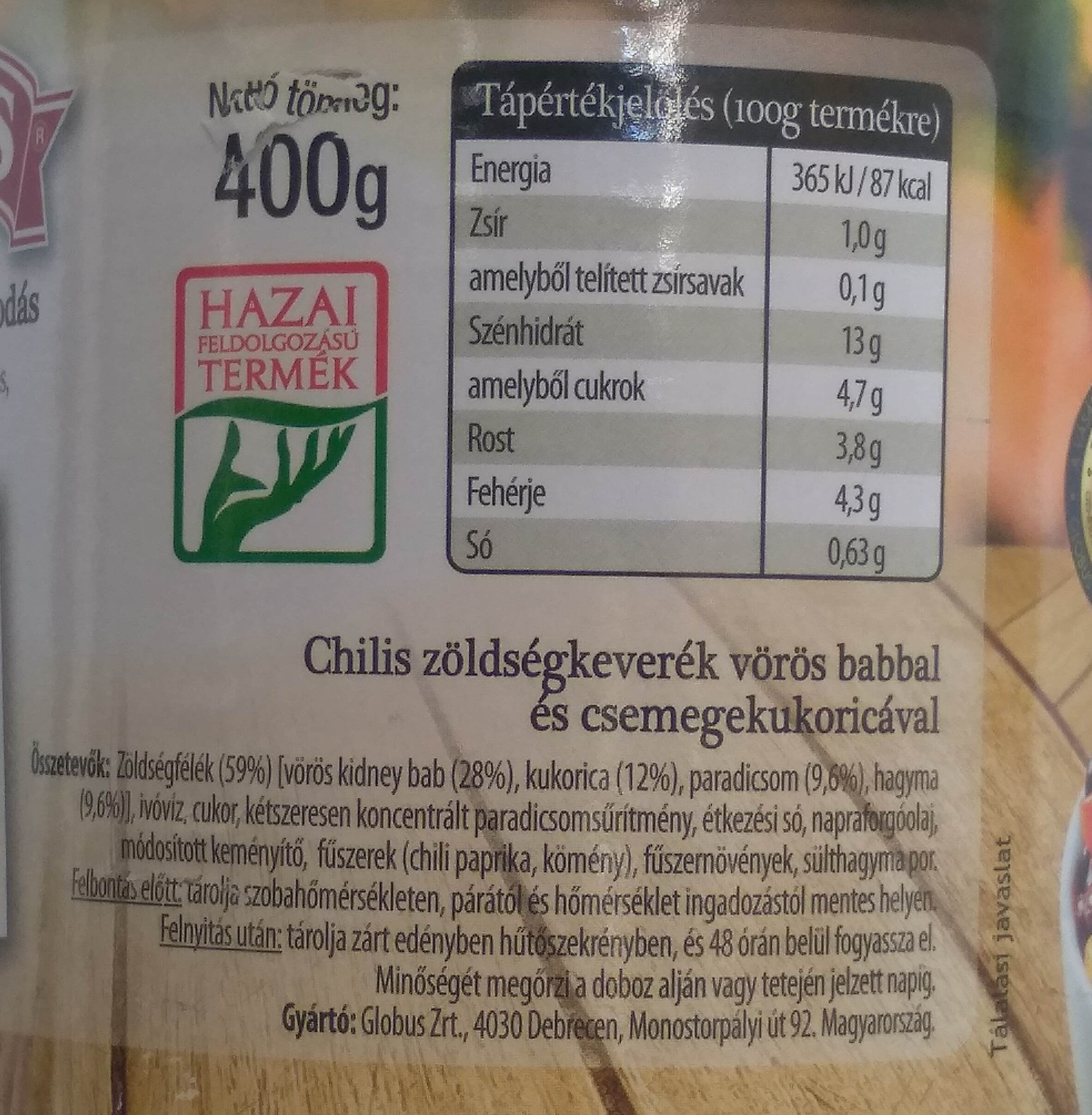 chilis zöldségkeverék - Nutrition facts - hu