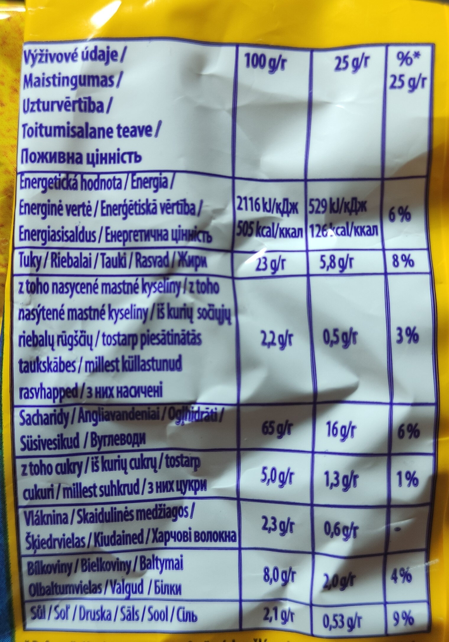 TUC mini Cheese flavour - Información nutricional - sk