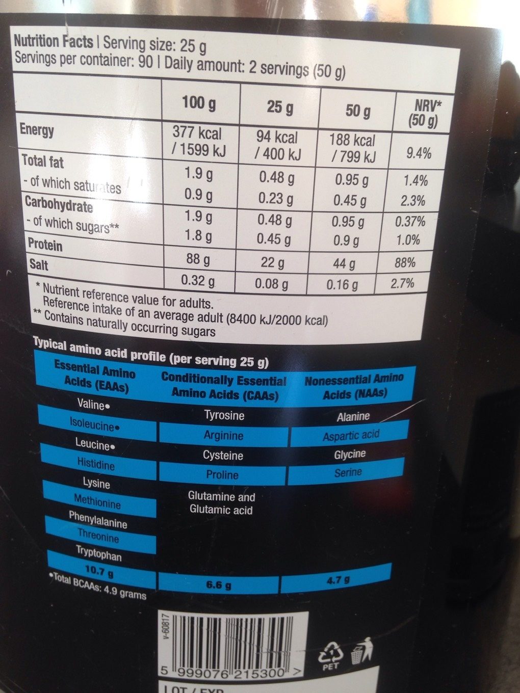 Protein drink - Tableau nutritionnel