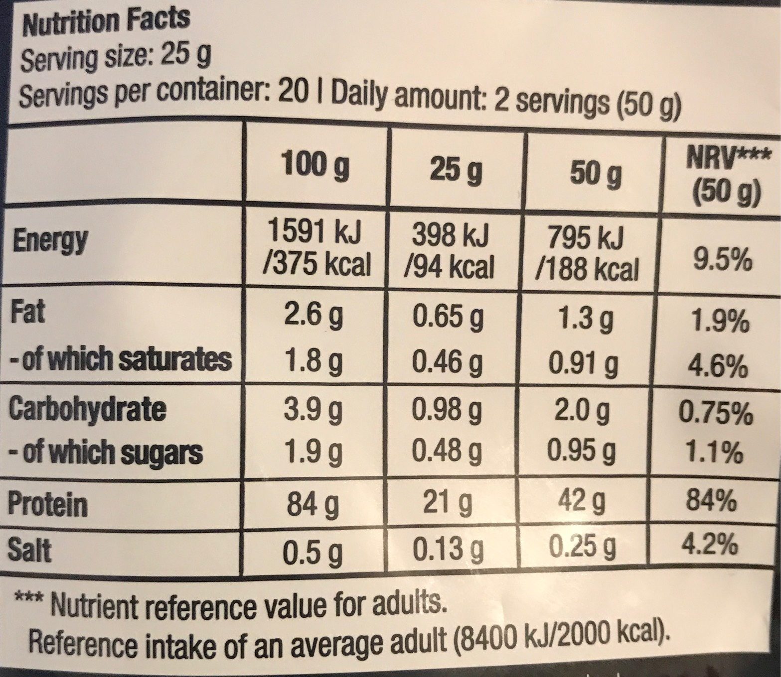 Isowhey Zero Hazelnut - Tableau nutritionnel