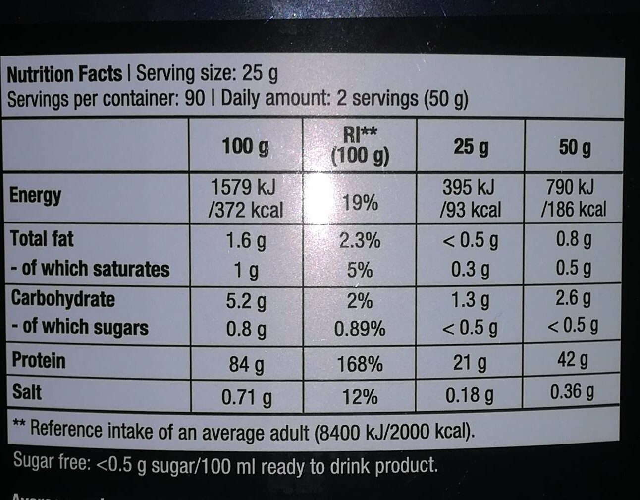 Iso whey zero - Nutrition facts