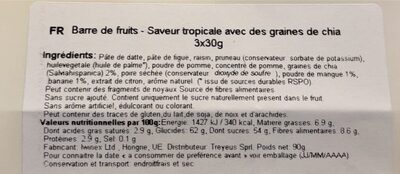 Fruits bars - Tableau nutritionnel