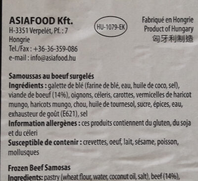 Samoussas au boeuf surgelés - Ingredients - fr