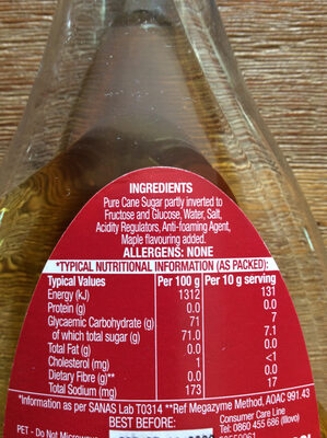 ILLOVO Maple Flavoured Syrup - Ingrediënten - en