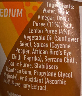 Medium Peri-Peri Sauce - Ingredients