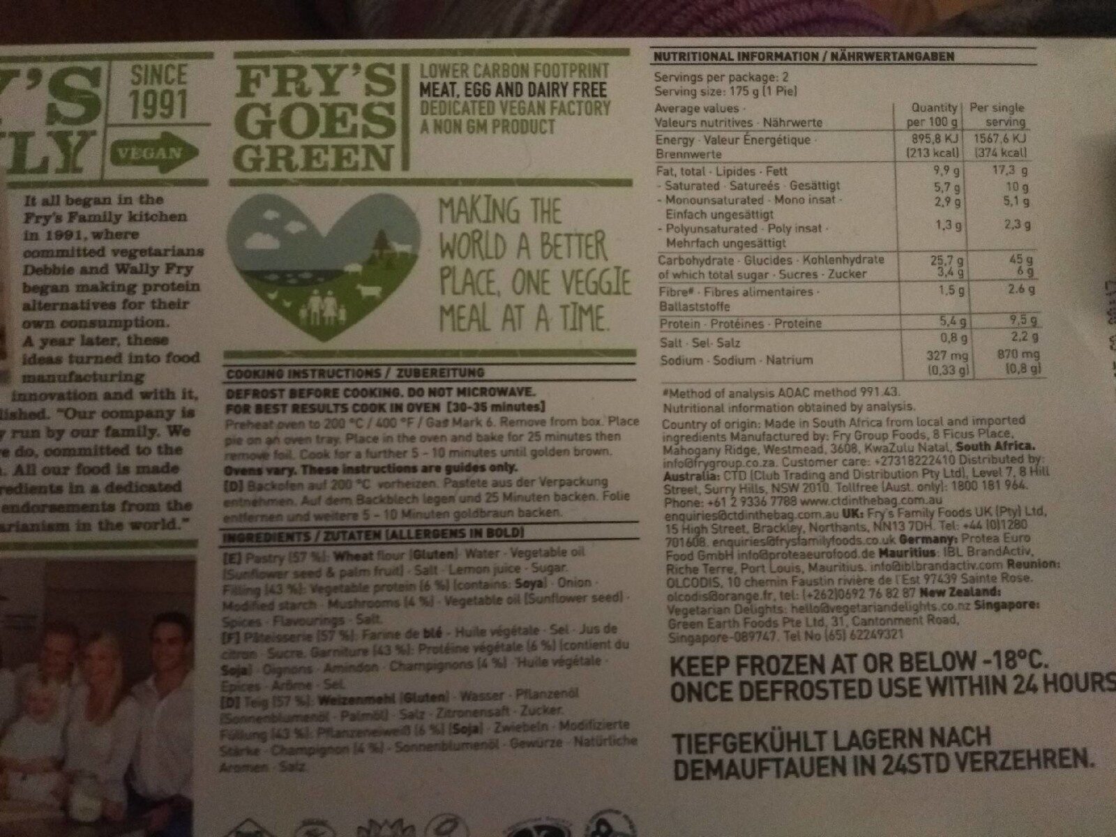 2 country mushroom pies - Nutrition facts