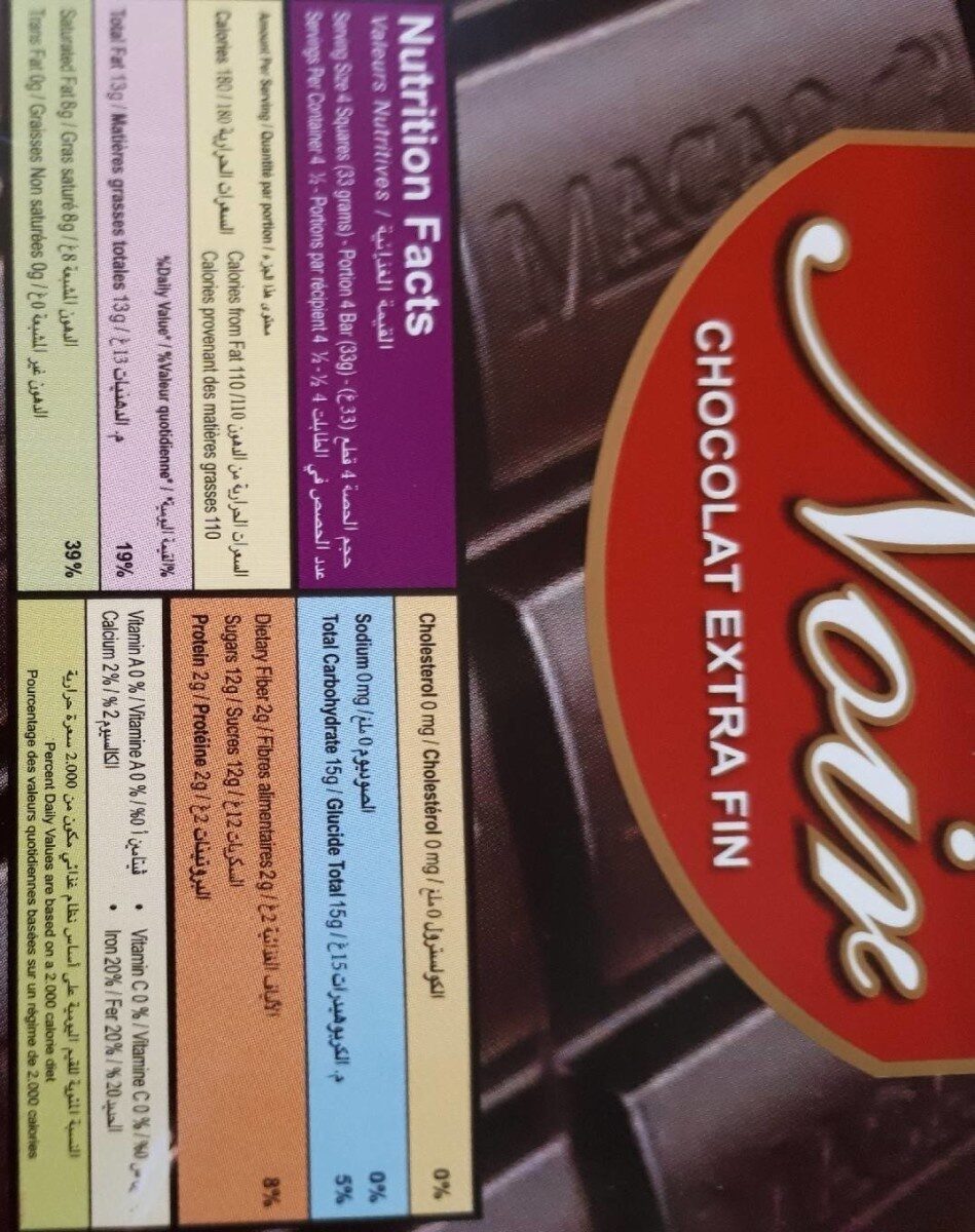 Chocolat extra fin noir - Nutrition facts - fr