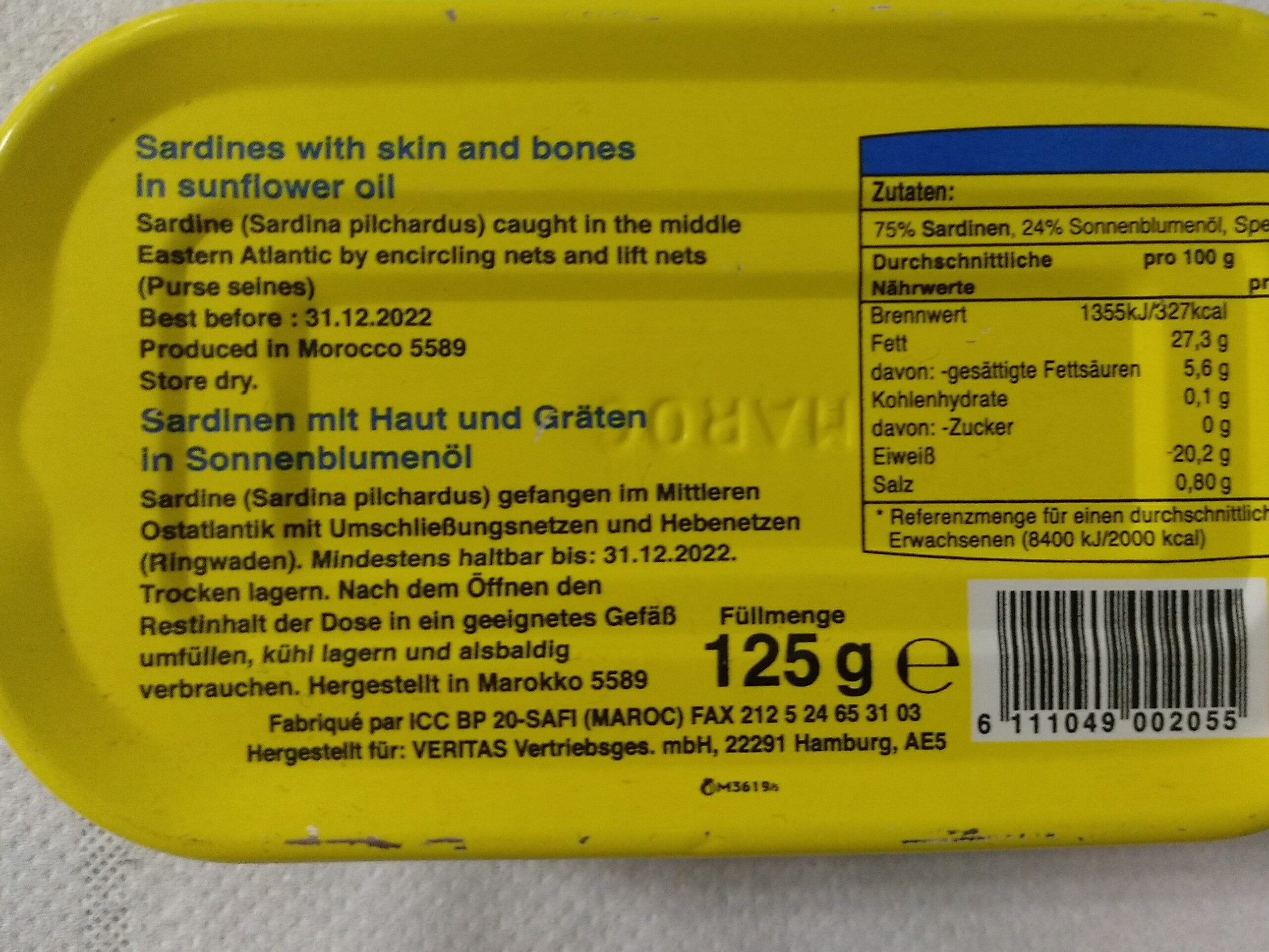 Sardines à l huile végétale - Zutaten - fr
