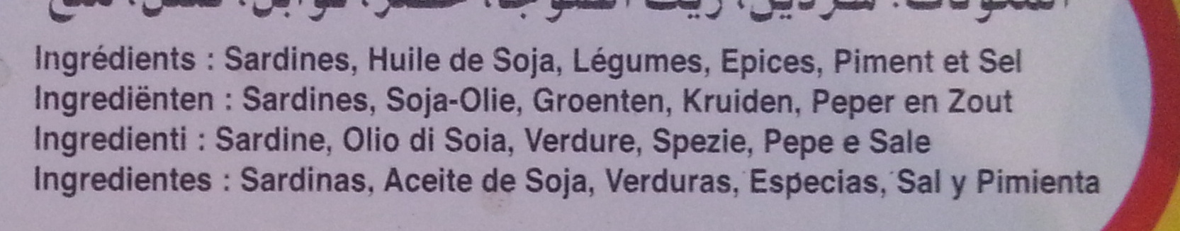 Sardines à l'huile de soja aux légumes, piment et épices - Ingrédients