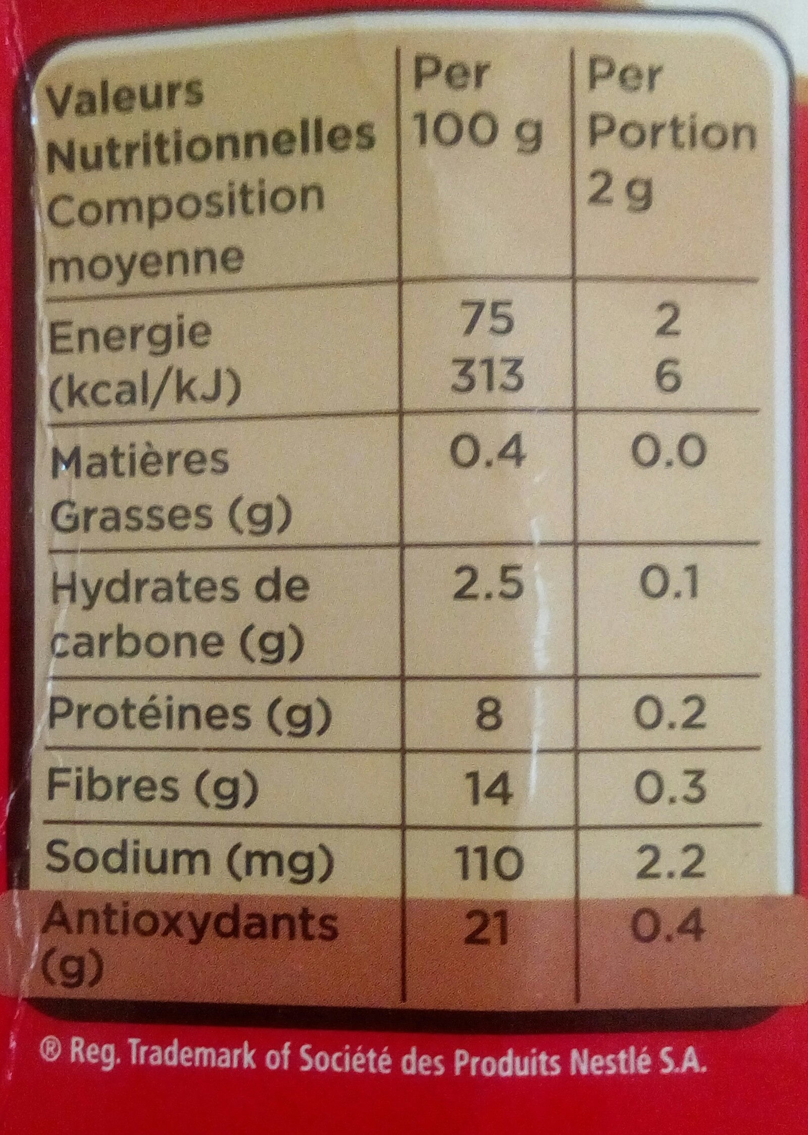 Nescafé - Nutrition facts - fr