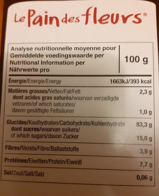 Le pain des fleurs - Nutrition facts - fr