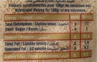 Couscous (fin) - Nutrition facts - fr