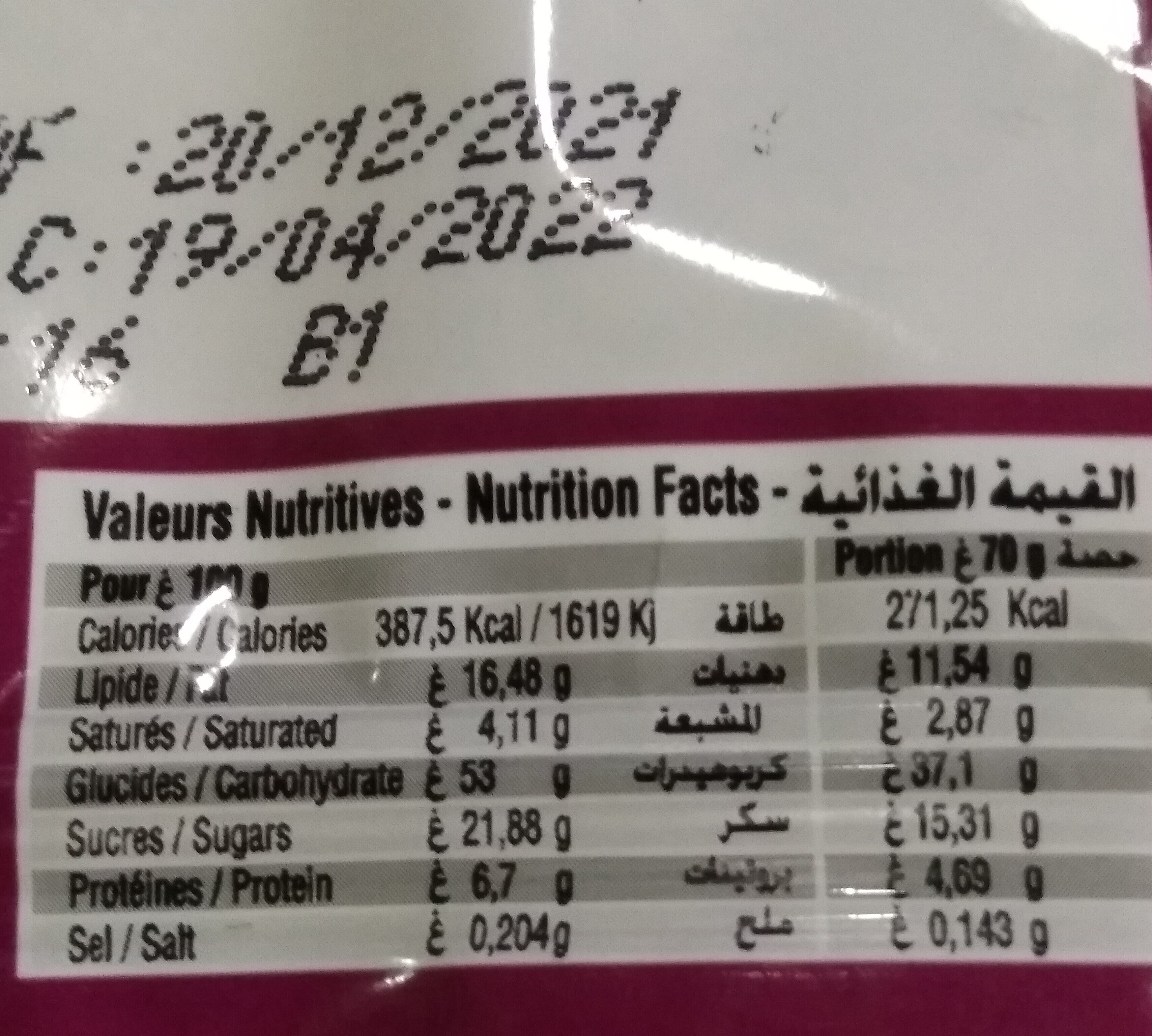 Tarte Amandeor - Nutrition facts