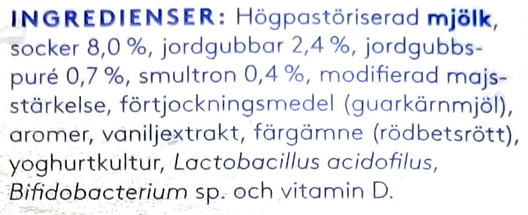 Valio Vanilj Sommarbär med fruktbitar - Ingredienser