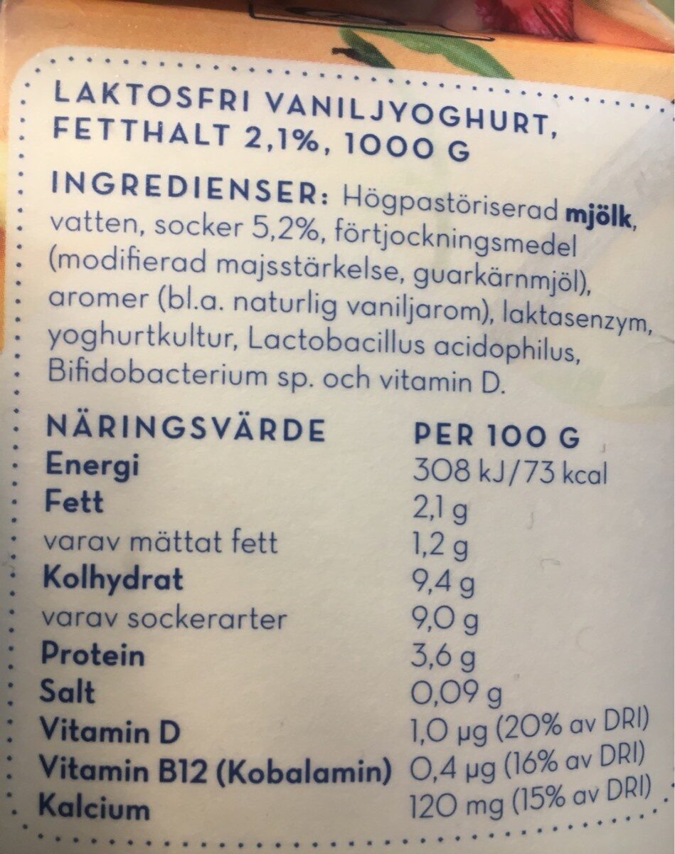 Vanilj yoghurt - Näringsfakta