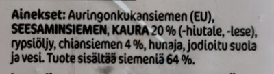 Siemennäkkileipä, Kaura&Chia - Ainesosat