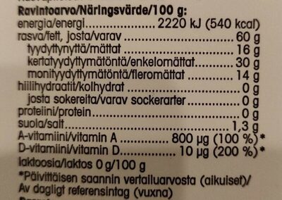 Margariini 60% suolainen - Nutrition facts - sv