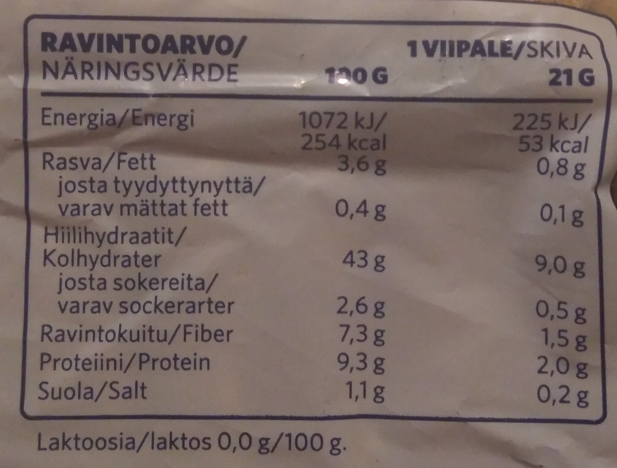 Paahto Täysjyvä & Lese - Ravintosisältö