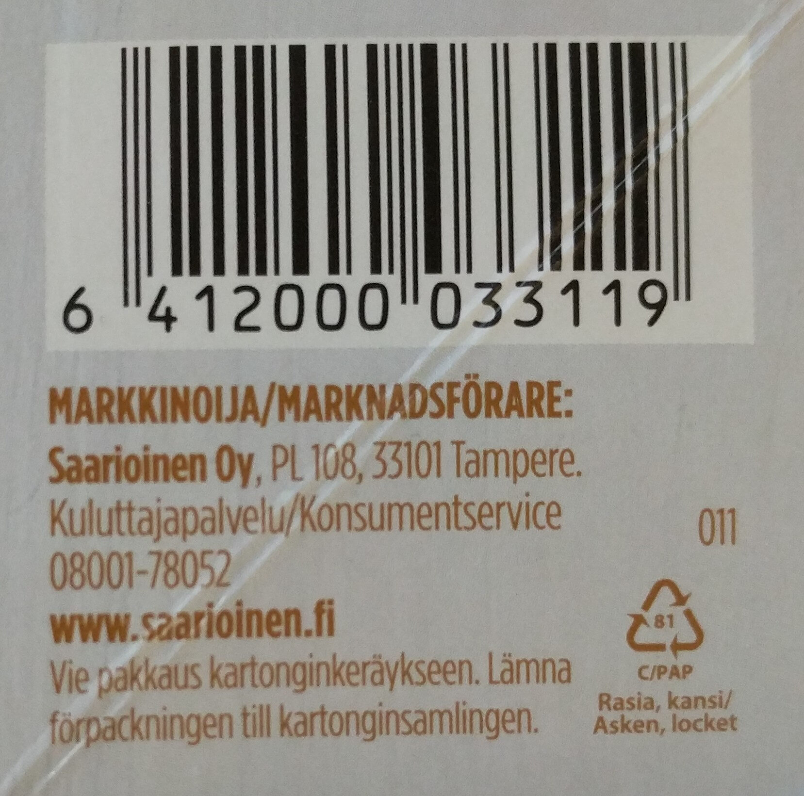 Perinteisesti imellytetty mämmi - Instruction de recyclage et/ou informations d'emballage - fi