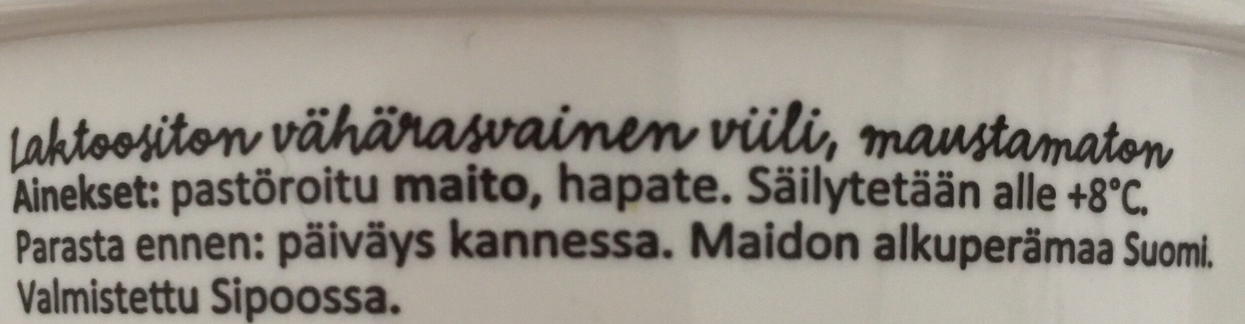 Viiliä Suomesta - Ingredients - fi