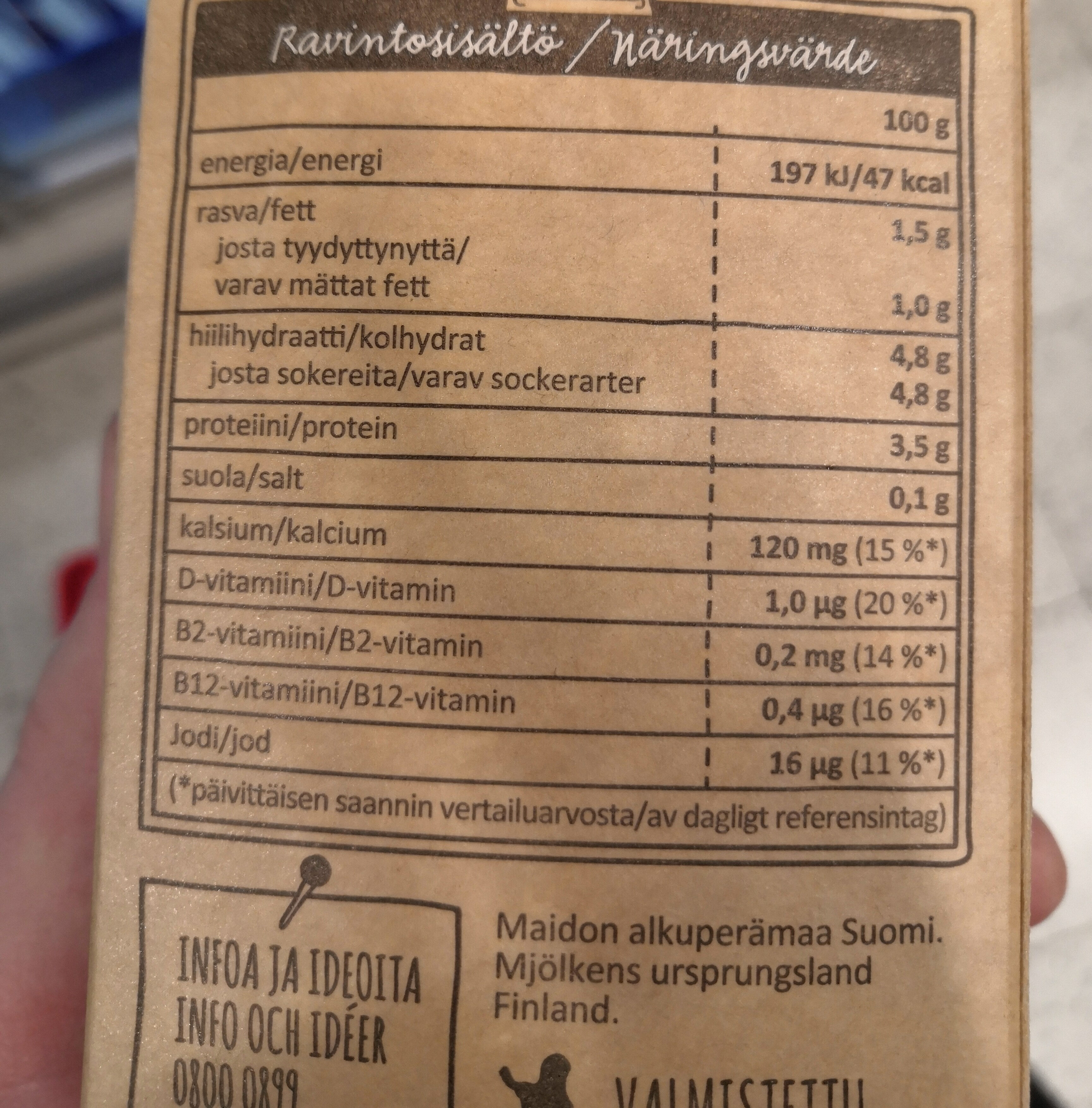 kevytlähimaito - Nutrition facts - fi