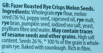 Roasted rye crisps - melon seeds - Ainesosat - en