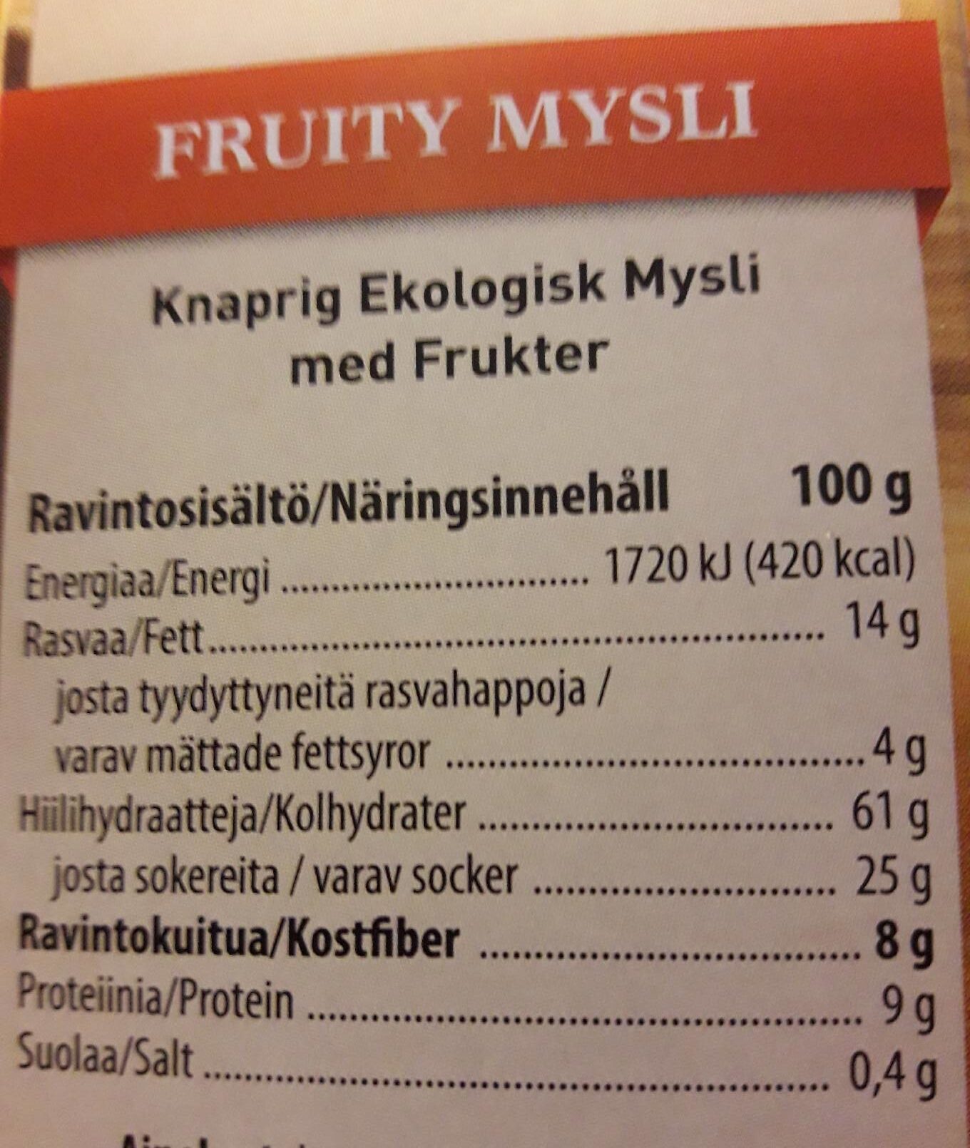 Fruity Mysli - Ravintosisältö