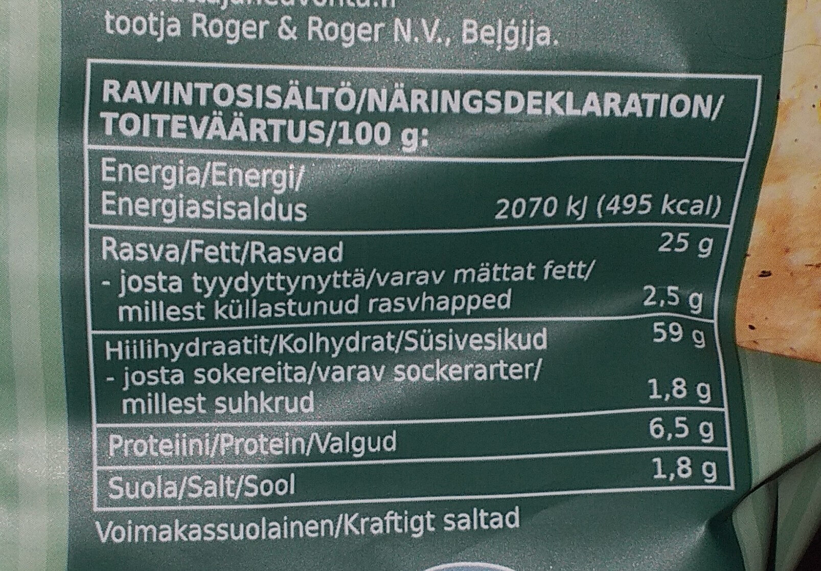rustika potatischips - Ravintosisältö - sv