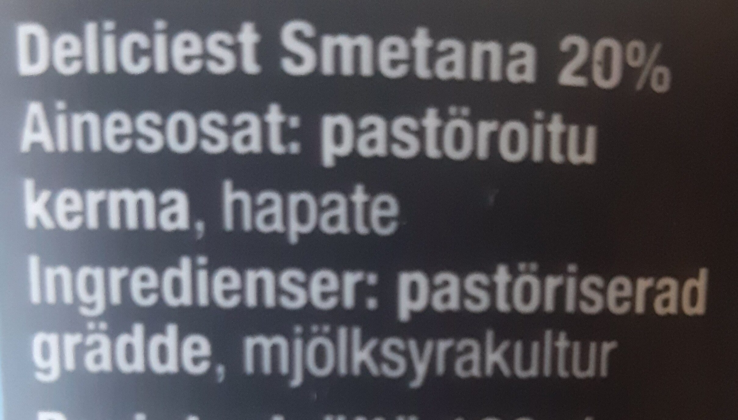 Smetana 20% - Ingredienser - ru