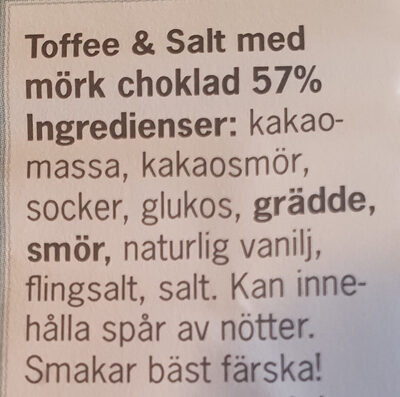 Toffel & Salt Mörk Choklad - Ainesosat - sv